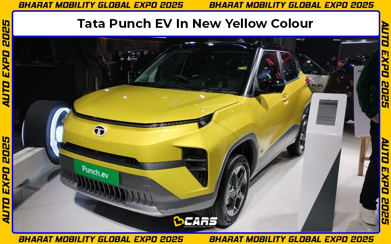 Tata Punch EV in yellow showcased at auto expo